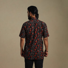 Black - natural dyed cotton men half sleeve bagru shirt 09