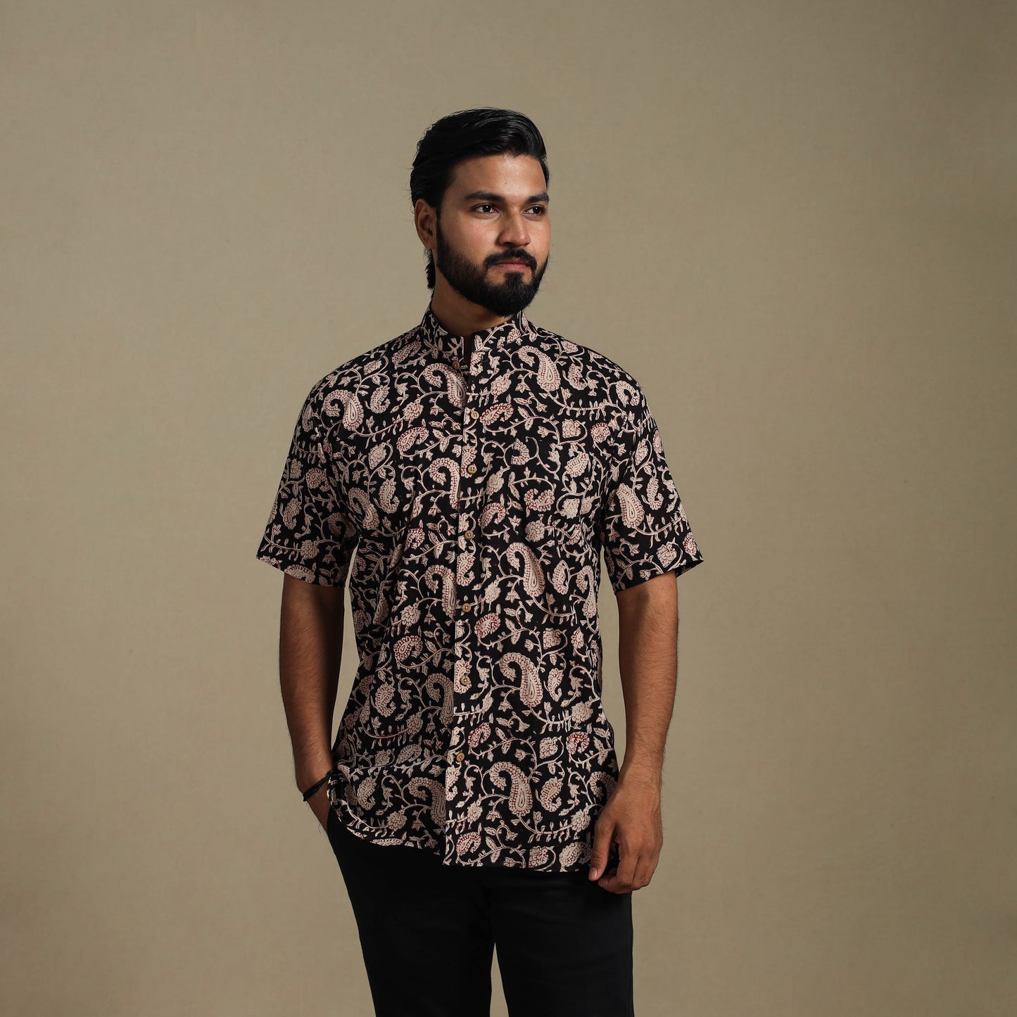 Black - natural dyed cotton men half sleeve bagru shirt 10