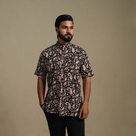 Black - natural dyed cotton men half sleeve bagru shirt 10