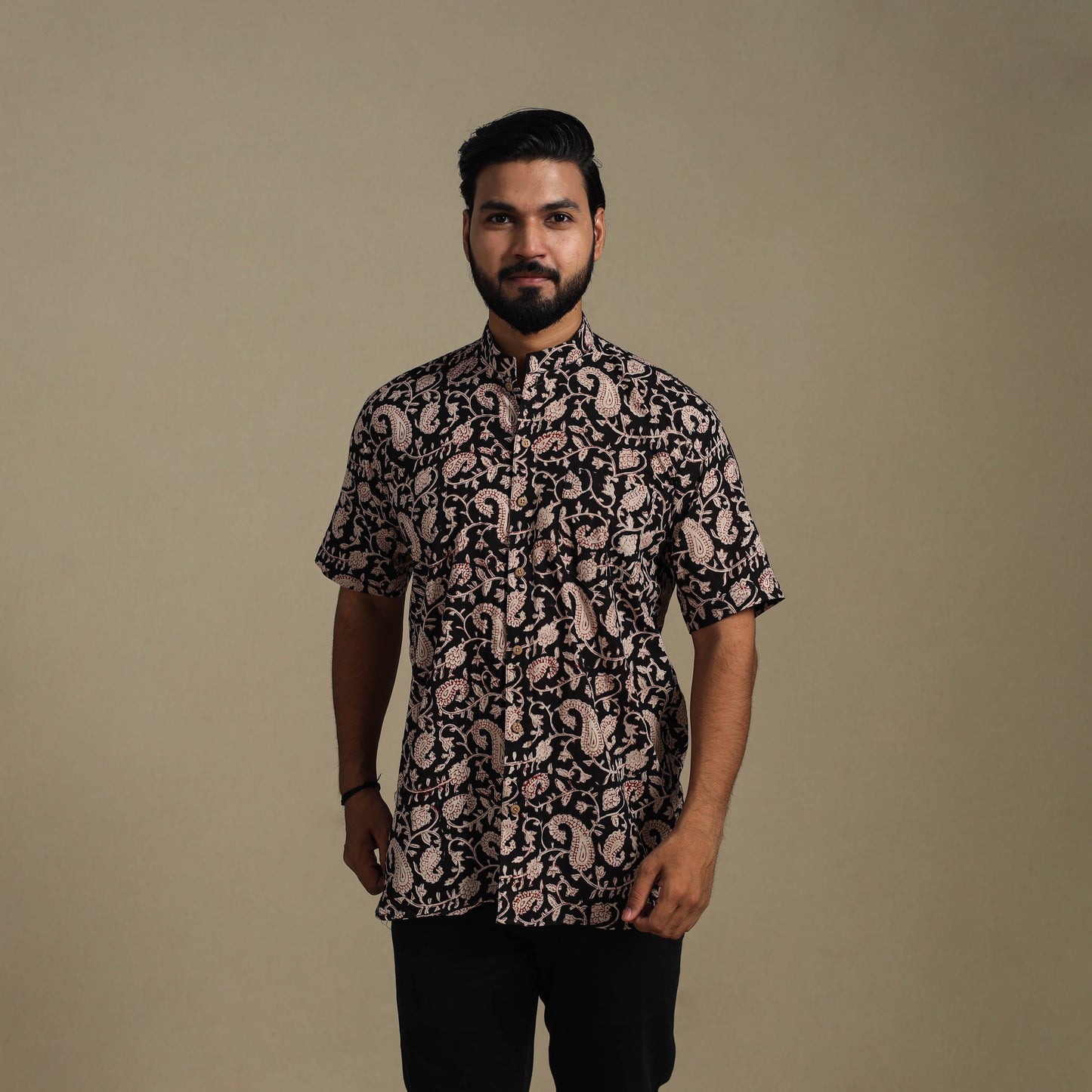 Black - natural dyed cotton men half sleeve bagru shirt 10