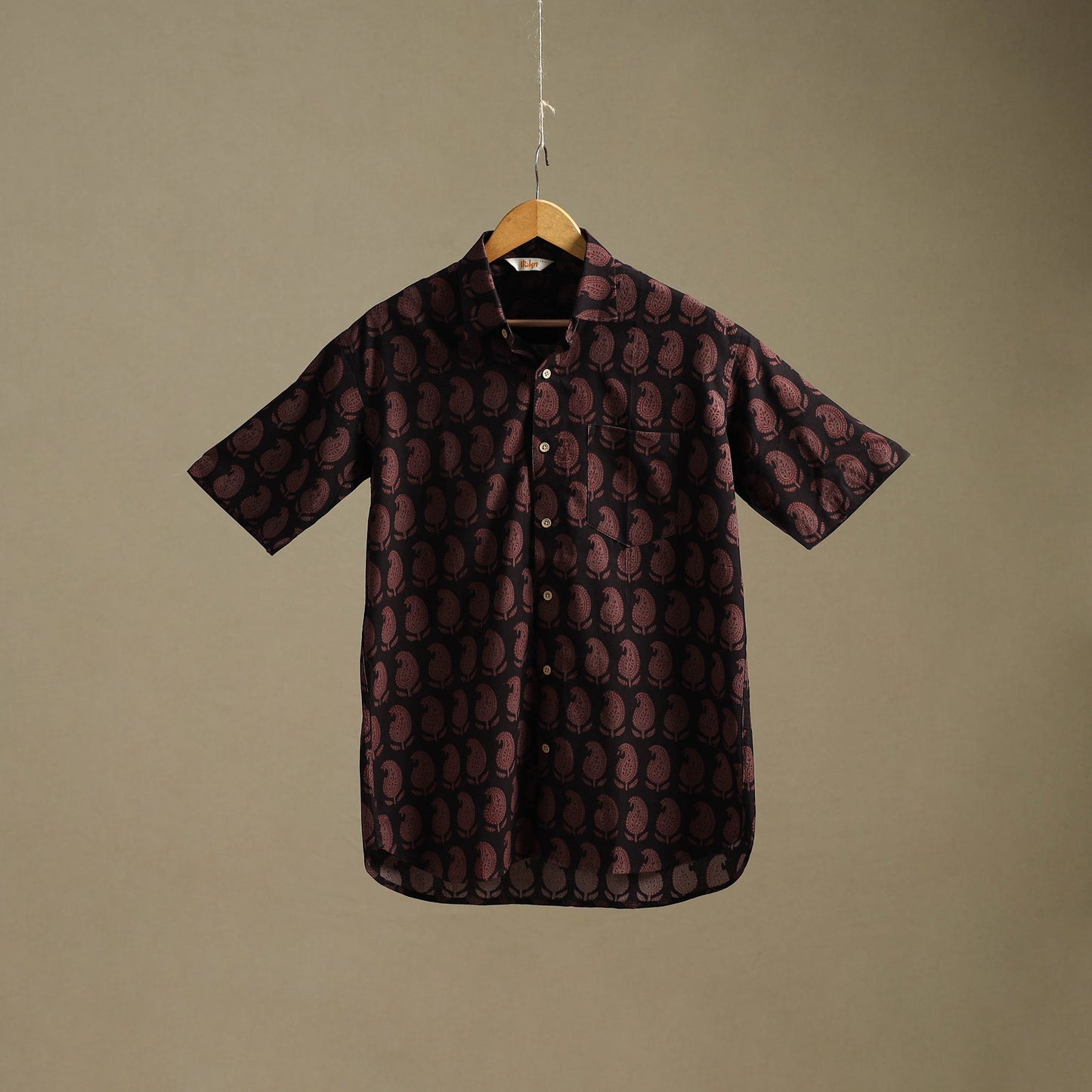 Natural dyed cotton men half sleeve hand bagh shirt 06