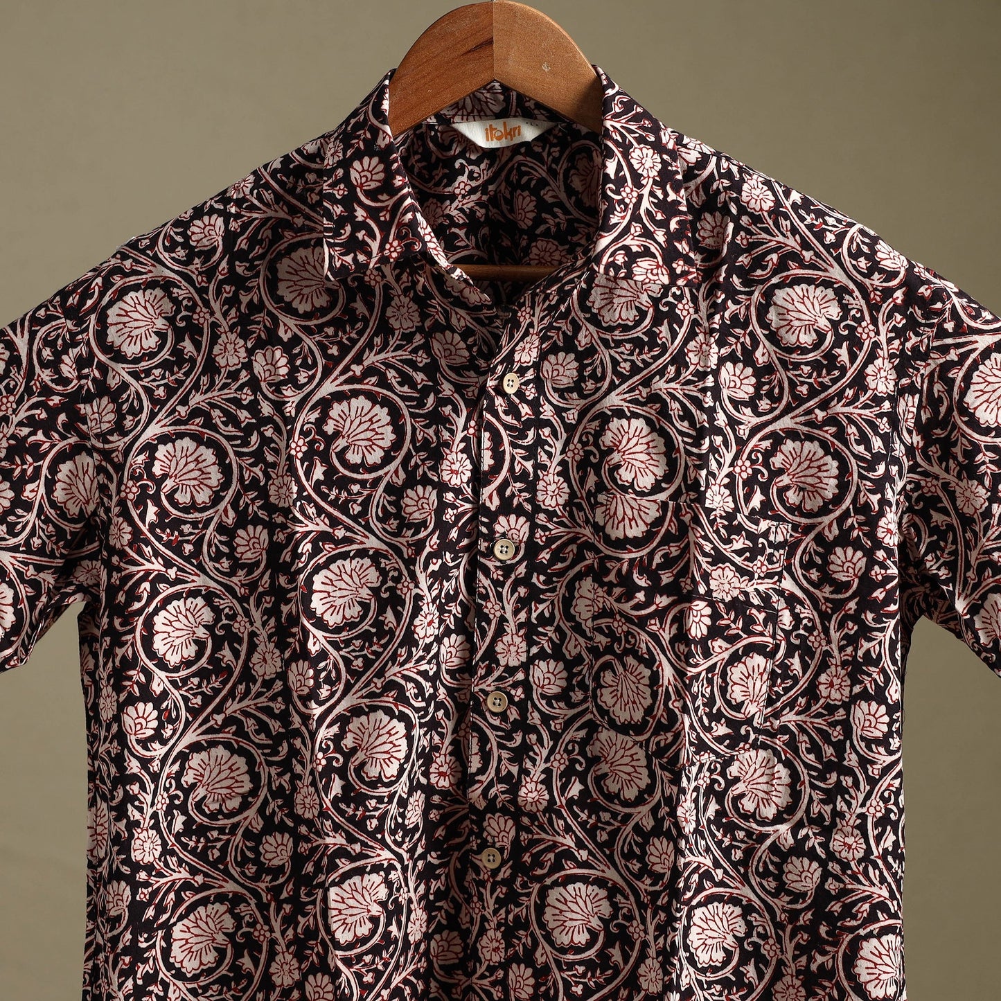 Natural dyed cotton men half sleeve hand bagh shirt 11