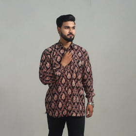  Black Natural Dyed Cotton Men Ajrakh Print Shirt 