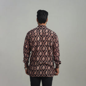  Black Natural Dyed Cotton Men Ajrakh Print Shirt 