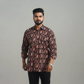  Black Natural Dyed Cotton Men Ajrakh Print Shirt 