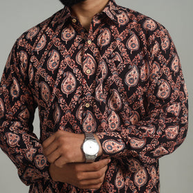  Black Natural Dyed Cotton Men Ajrakh Print Shirt 
