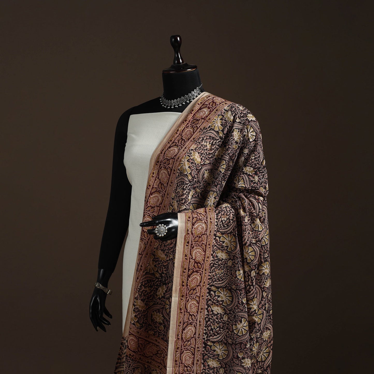 Natural dyed cotton pedana kalamkari dupatta 06