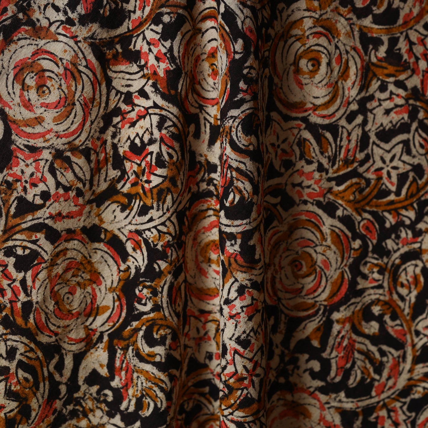 Black - natural dyed cotton pedana kalamkari fabric 04
