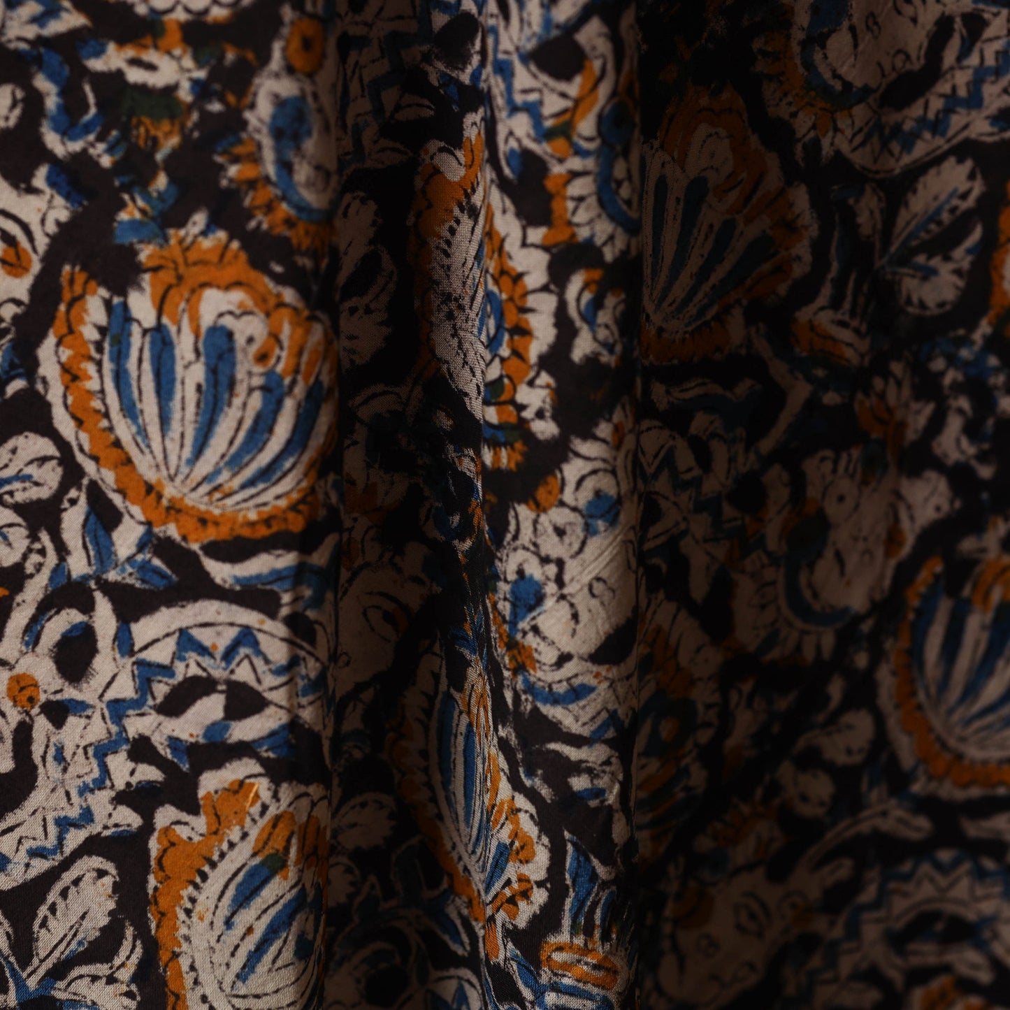 Black - natural dyed cotton pedana kalamkari fabric 08