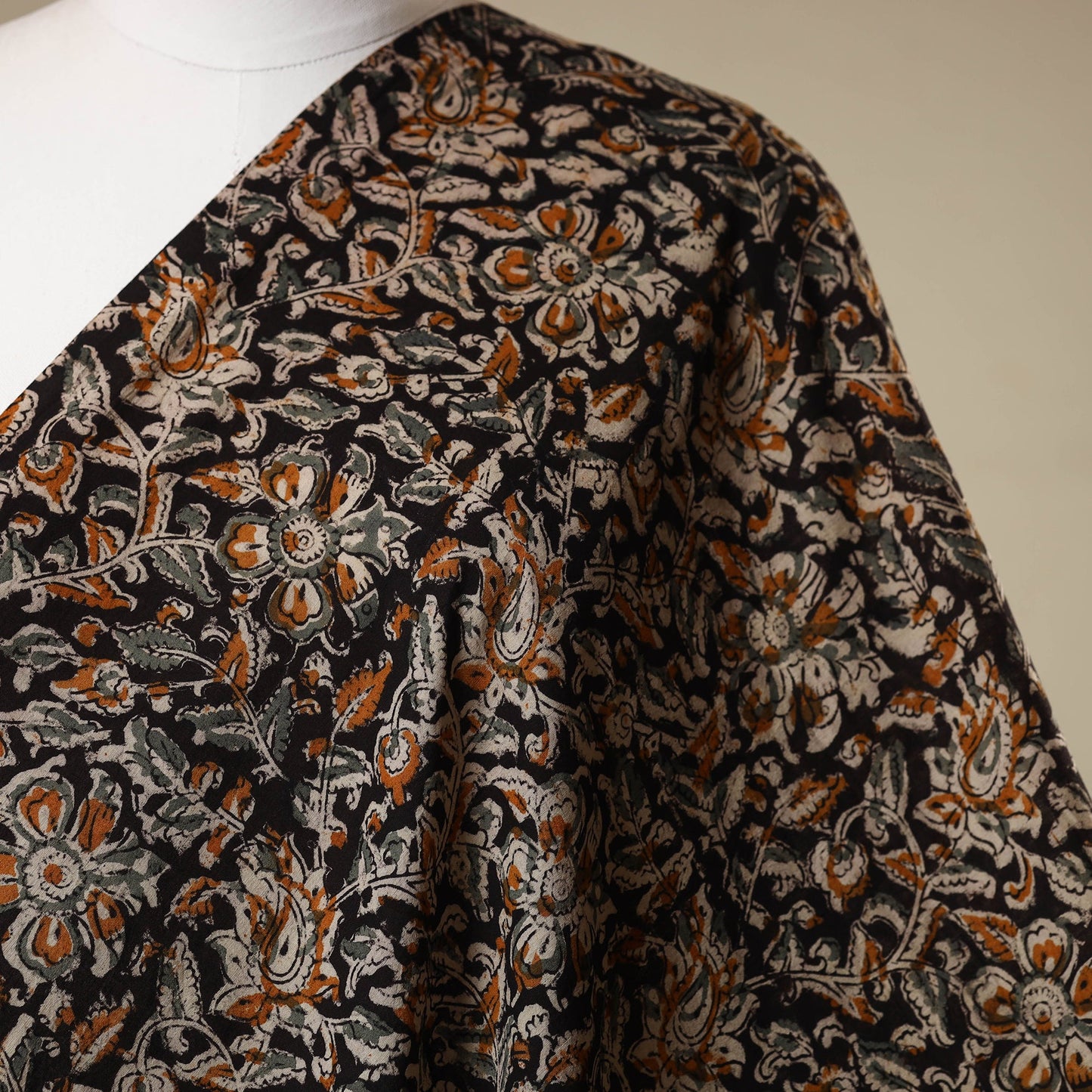 Black - natural dyed cotton pedana kalamkari fabric 09