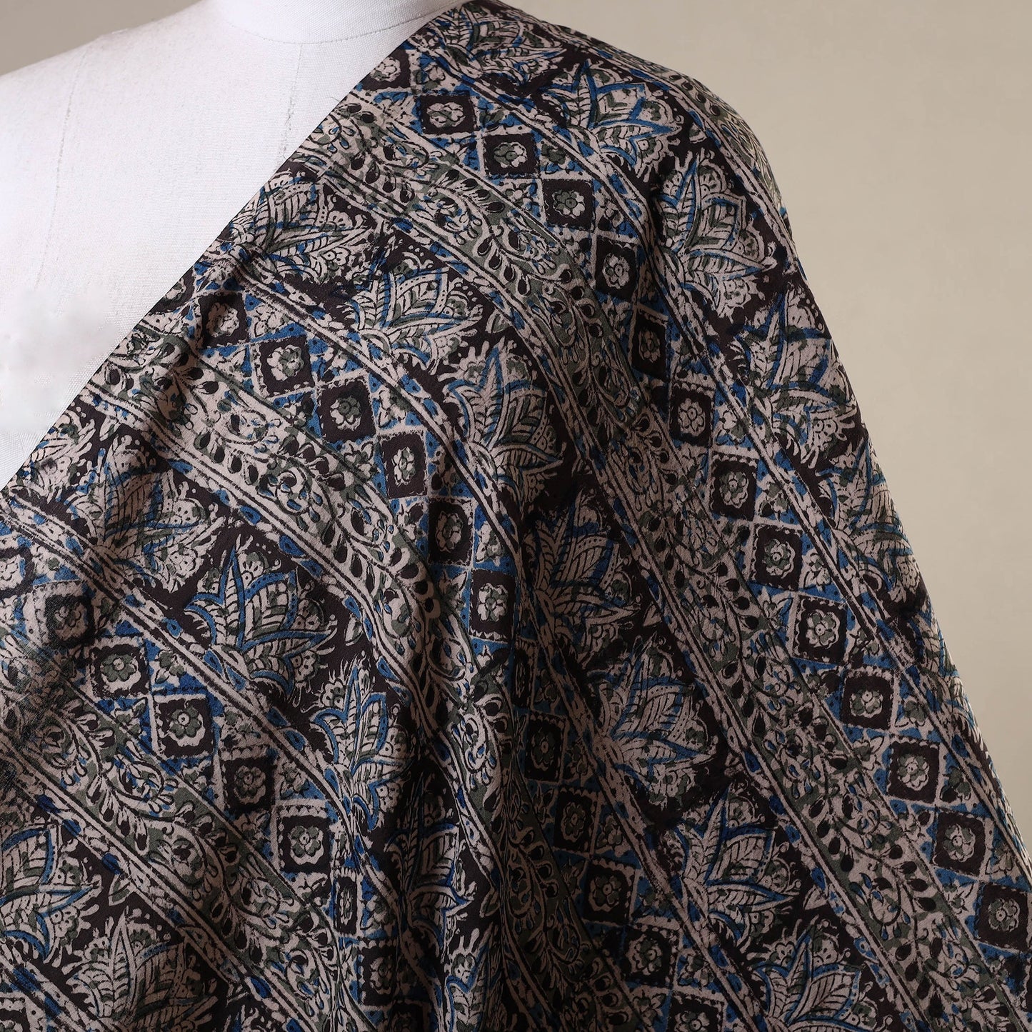 Black - natural dyed cotton pedana kalamkari fabric 11