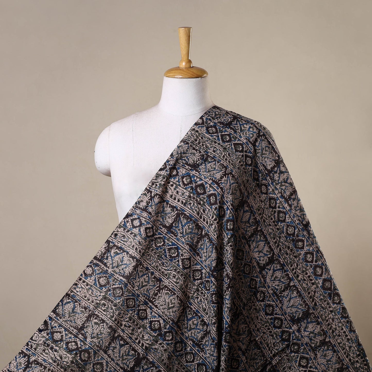 Black - natural dyed cotton pedana kalamkari fabric 11