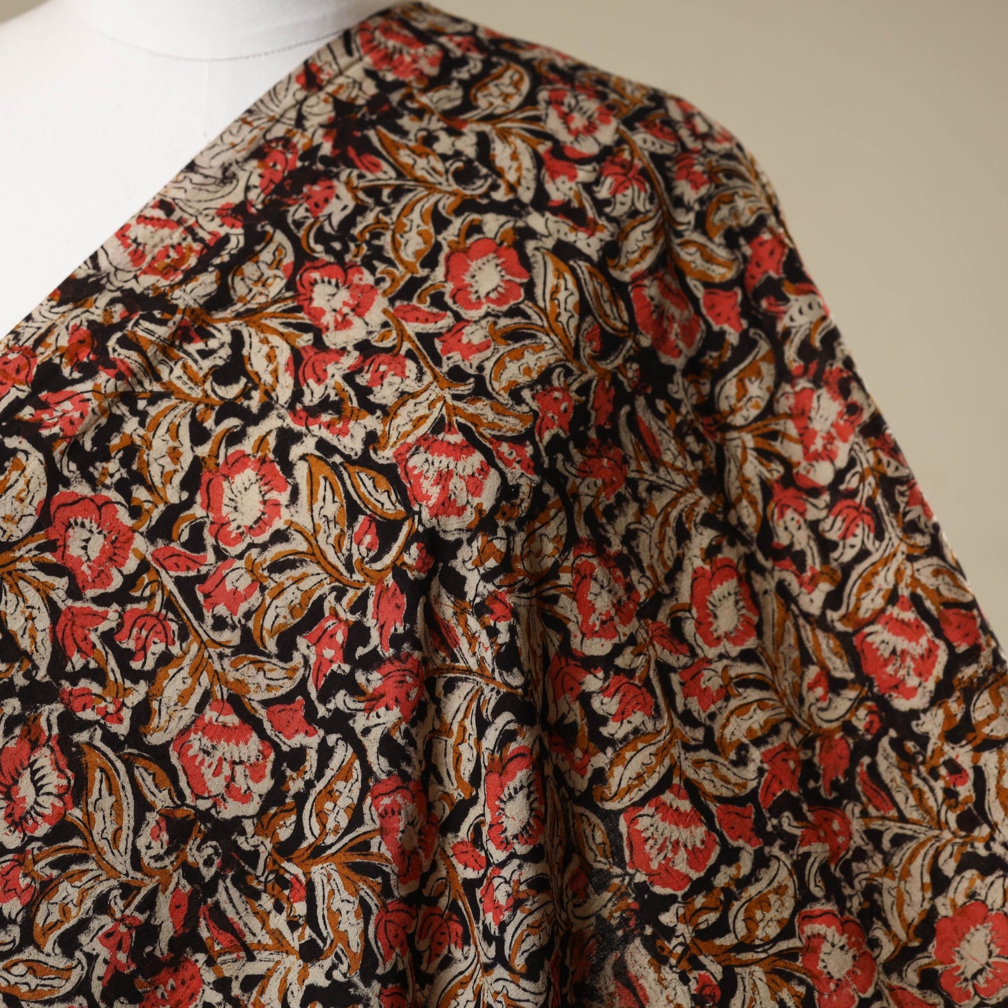 Black - natural dyed cotton pedana kalamkari fabric 32