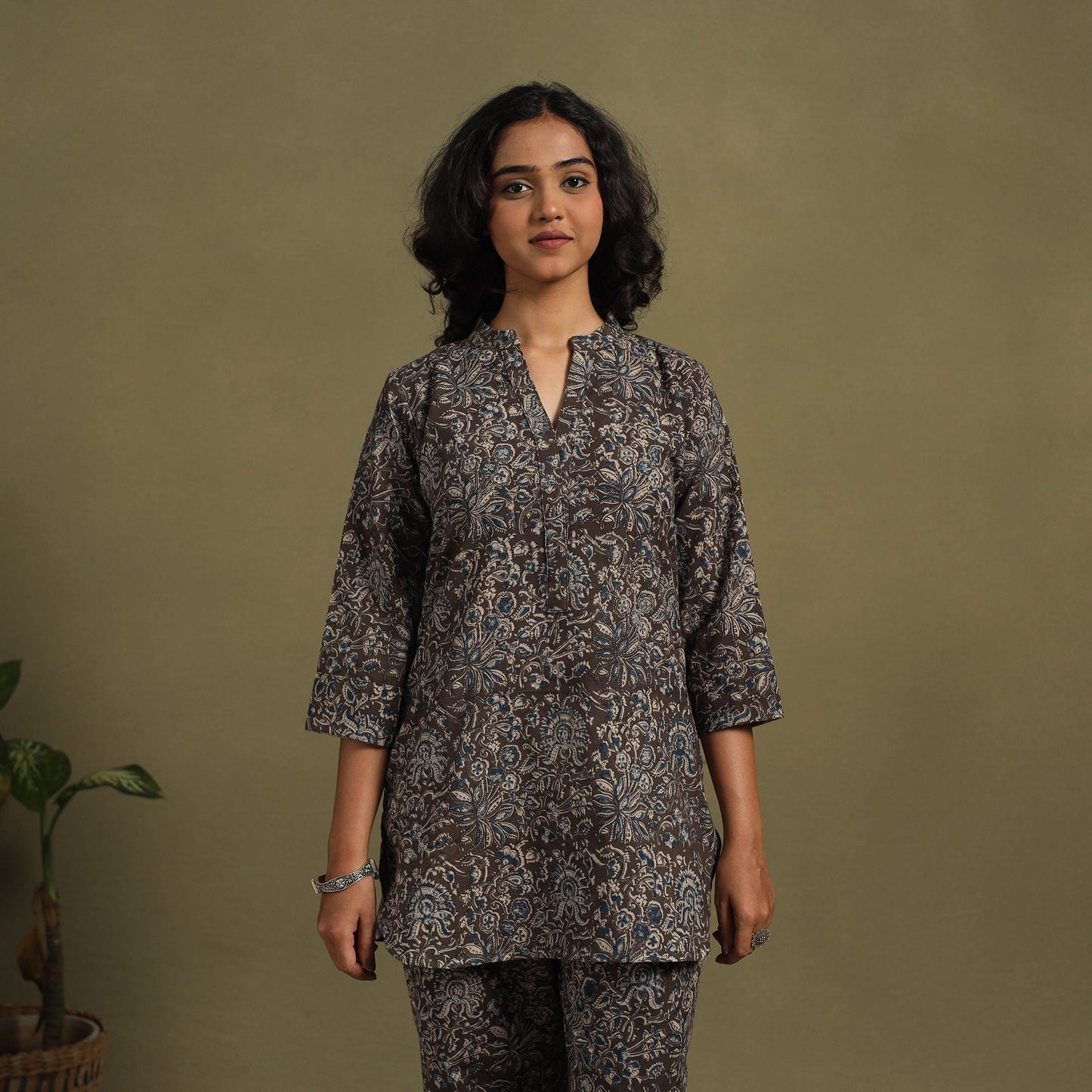 Black Natural Dyed Block Print Cotton Pedana Kalamkari Co-ord Set