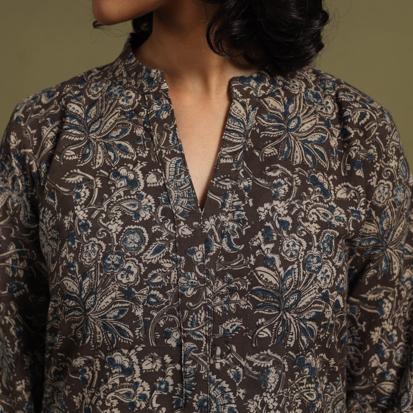 Black Natural Dyed Block Print Cotton Pedana Kalamkari Co-ord Set