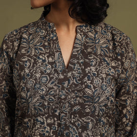 Black Natural Dyed Block Print Cotton Pedana Kalamkari Co-ord Set