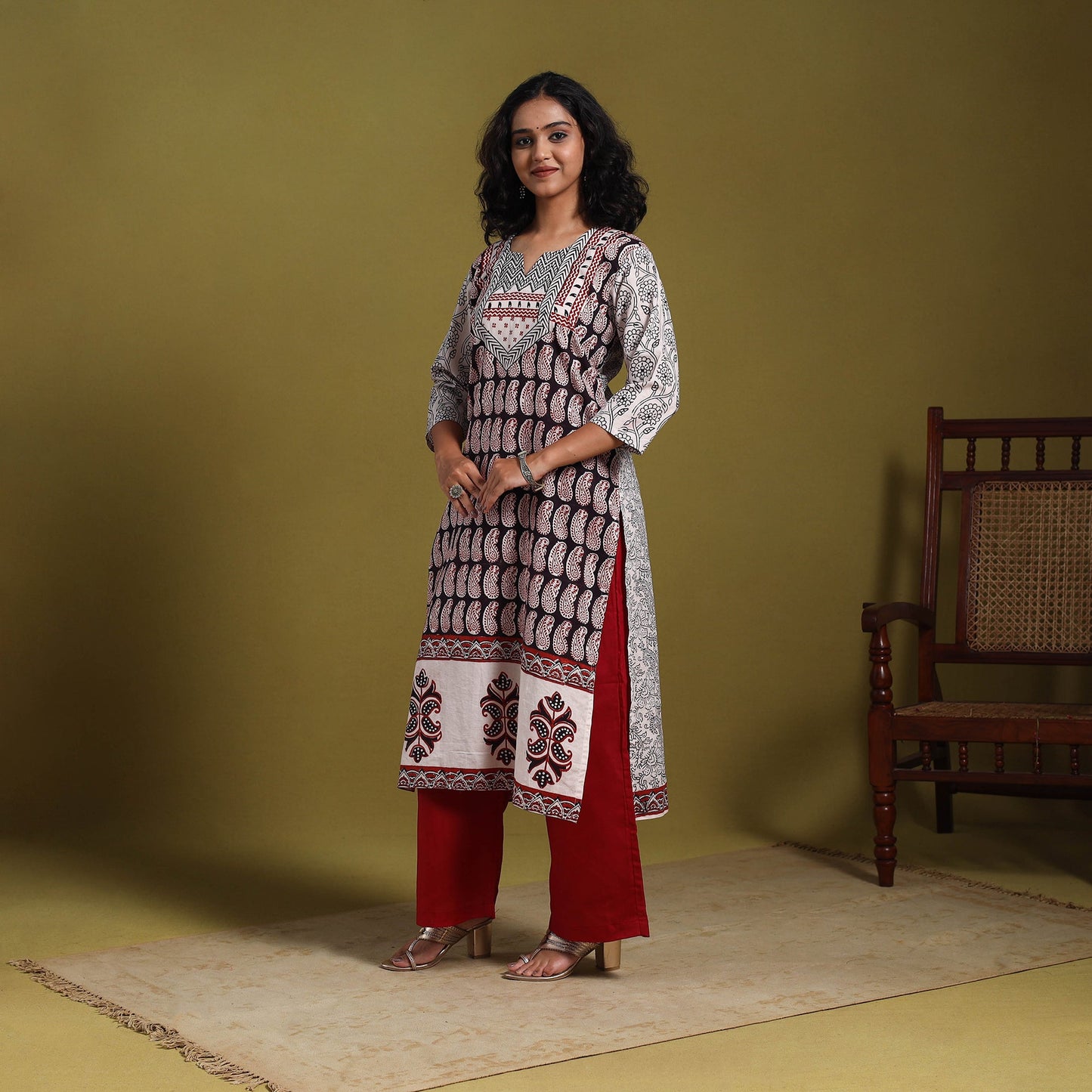 Black - natural dyed cotton straight bagh kurta 01