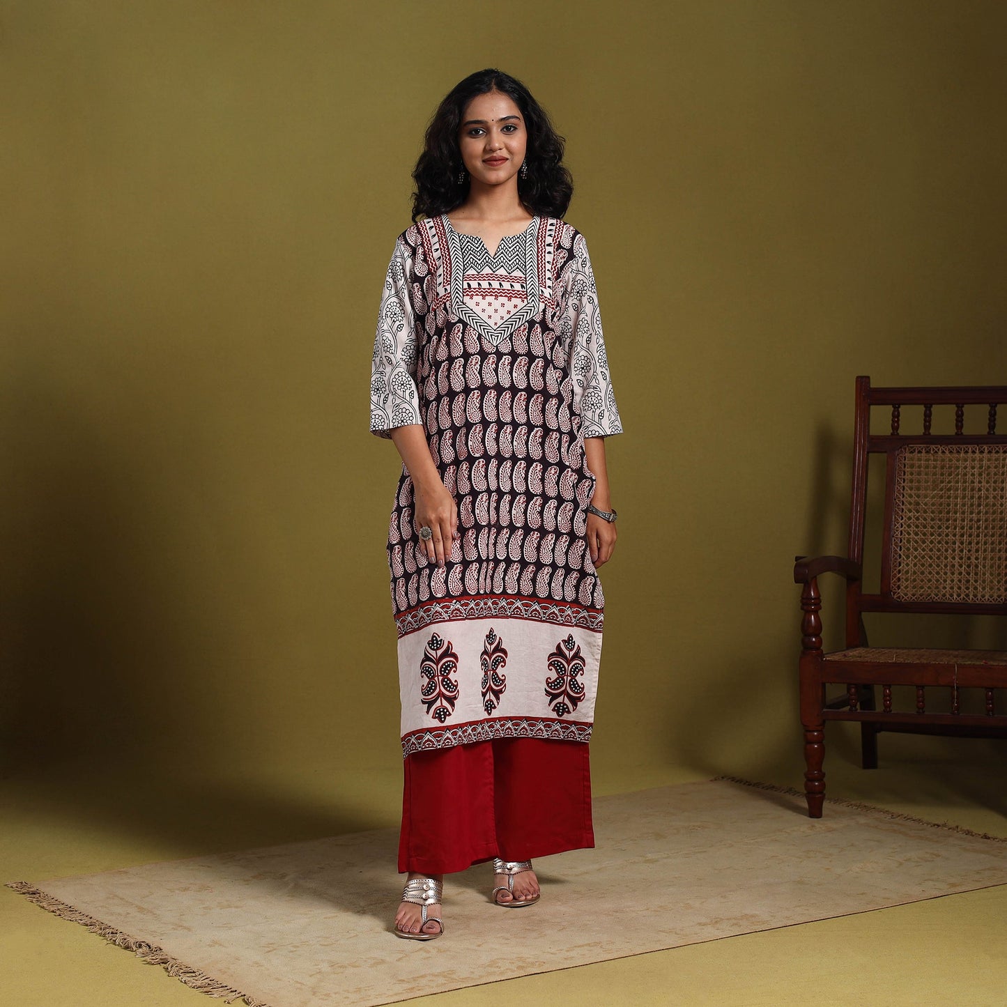 Black - natural dyed cotton straight bagh kurta 01