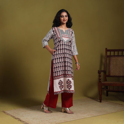 Black - natural dyed cotton straight bagh kurta 01