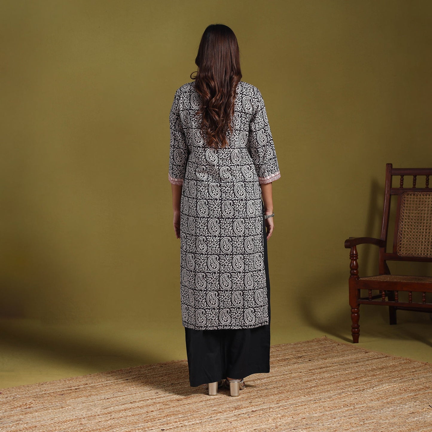 Black - natural dyed cotton straight bagh kurta 12