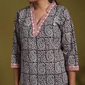 Black - natural dyed cotton straight bagh kurta 12