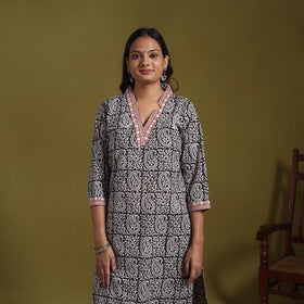 Black - natural dyed cotton straight bagh kurta 12