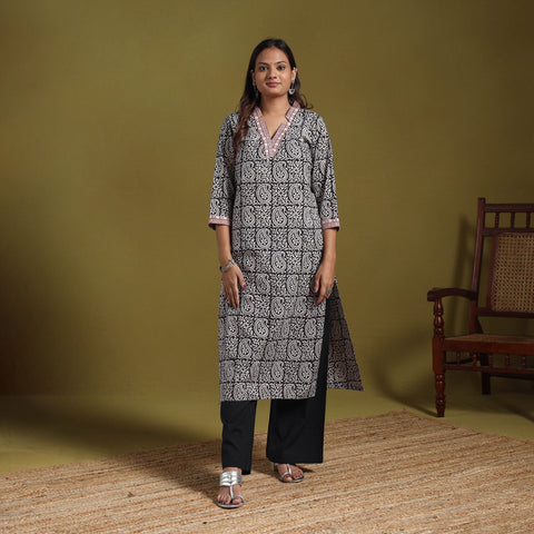 Black - natural dyed cotton straight bagh kurta 12