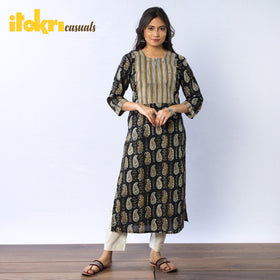 Buy Bagru Block Printed Cotton Straight Long Kurta Online at iTokri.com