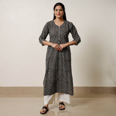 Buy Bagru Hand Block Printed Cotton Straight Long Kurta 04 Online l iTokri.com