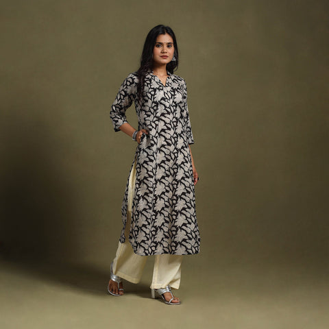 Black - natural dyed cotton straight bagru kurta 09