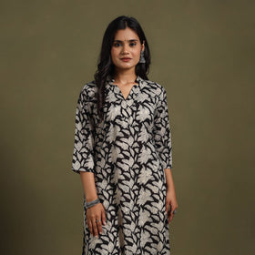 Black - natural dyed cotton straight bagru kurta 09