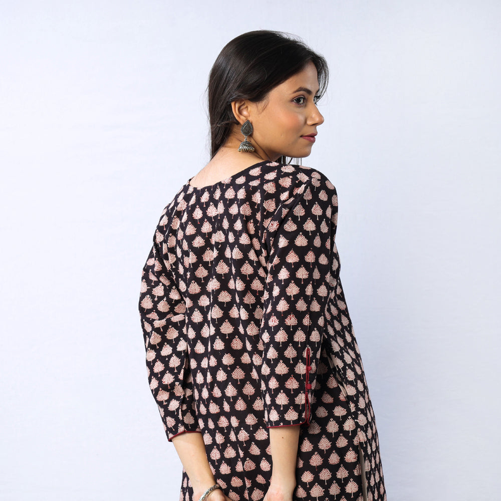  Bagru Hand Block Printed Cotton Long Kurta for Women