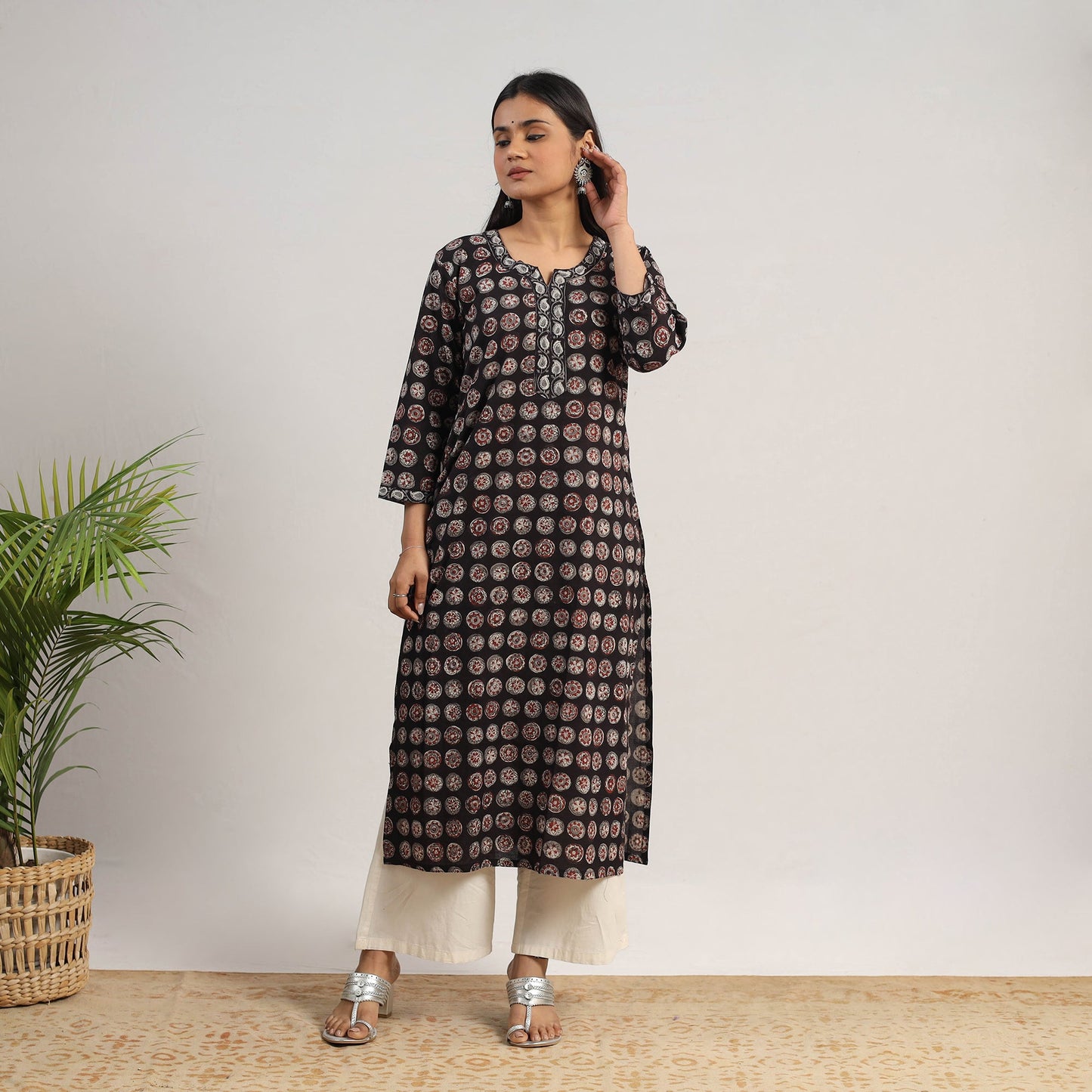 Black - natural dyed cotton straight jahota kurta 15