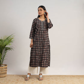 Black - natural dyed cotton straight jahota kurta 15
