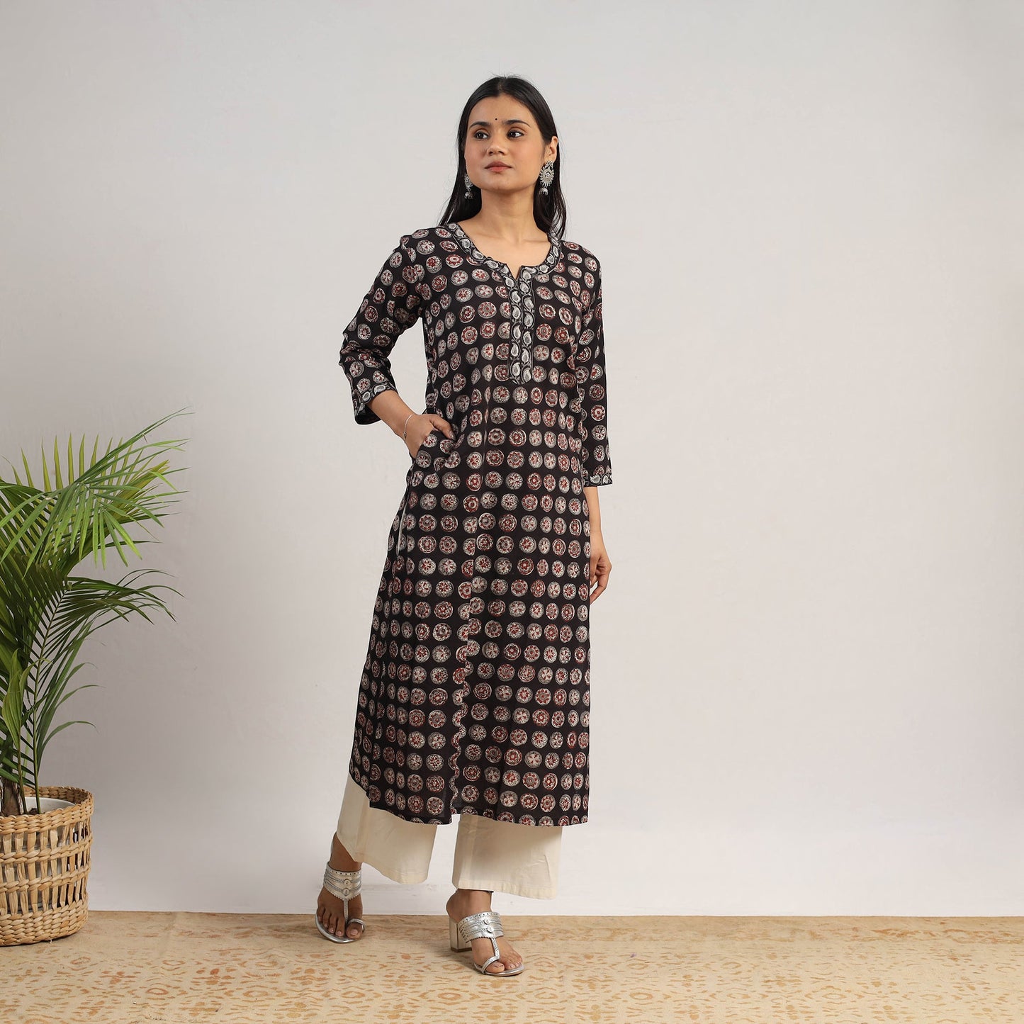 Black - natural dyed cotton straight jahota kurta 15