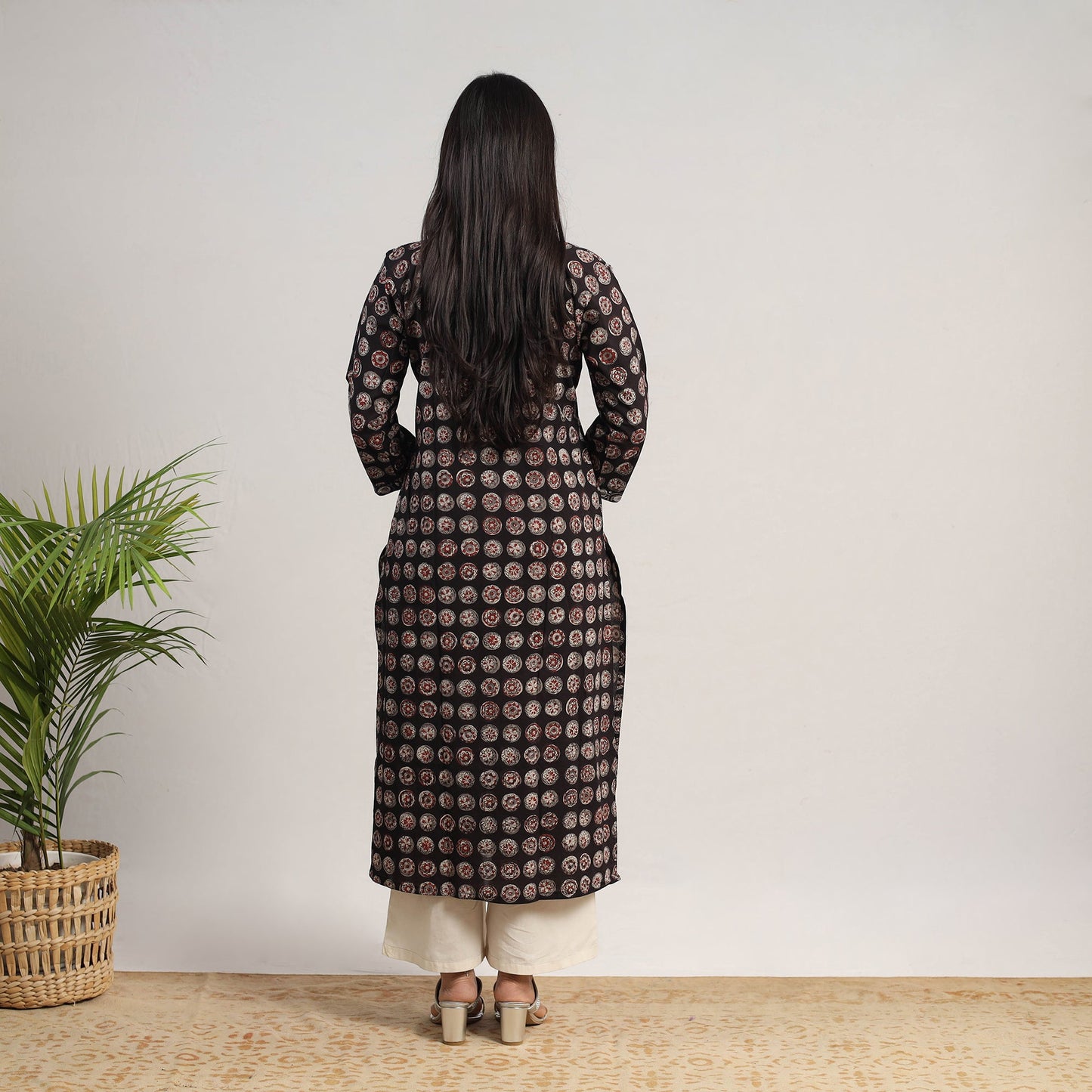 Black - natural dyed cotton straight jahota kurta 15