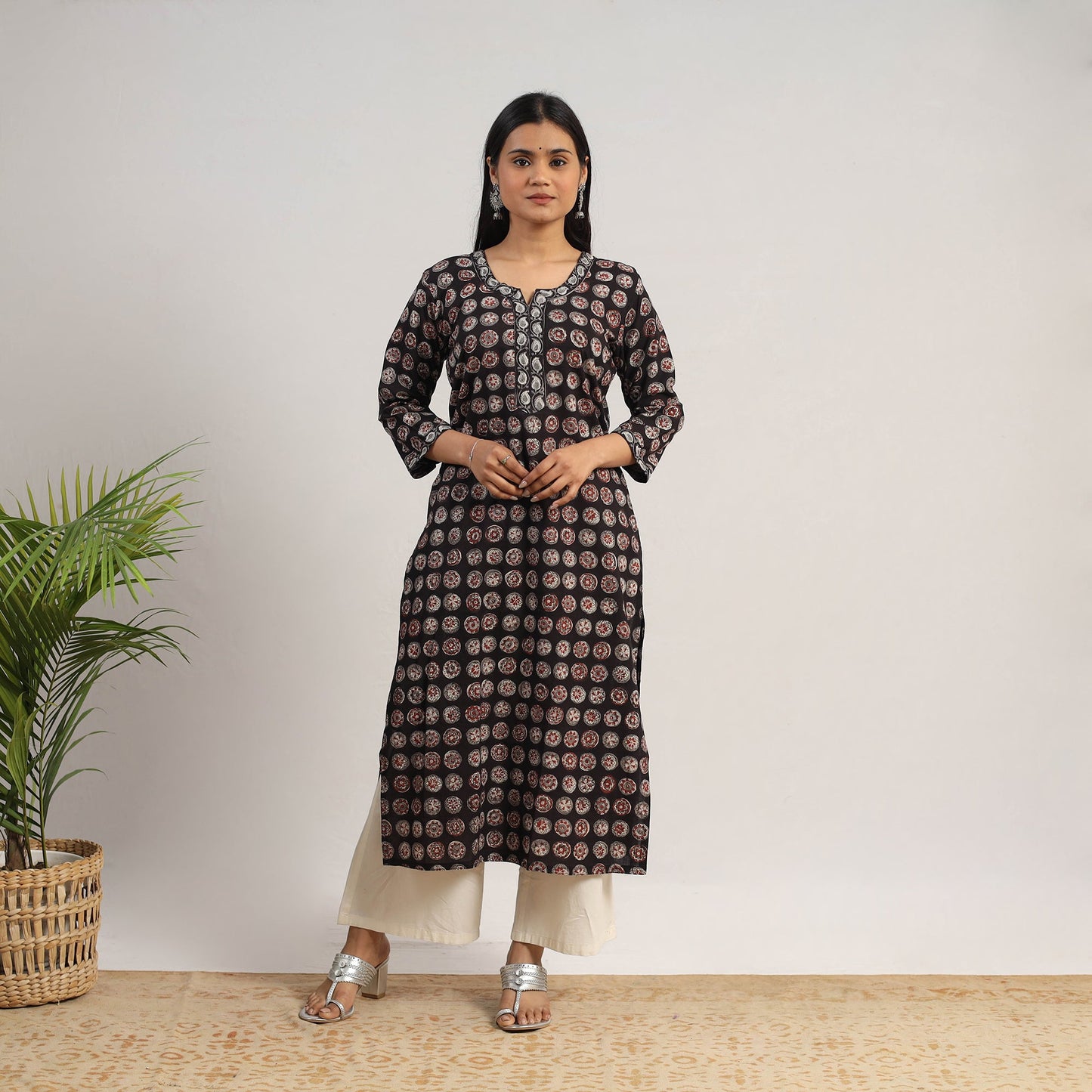 Black - natural dyed cotton straight jahota kurta 15