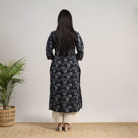 Black Natural Dyed Cotton Straight Jahota Print Kurta for Women