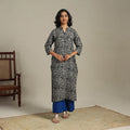 Black Natural Dyed Cotton Straight Pedana Kalamkari Print Kurta