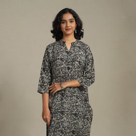 Black Natural Dyed Cotton Straight Pedana Kalamkari Print Kurta