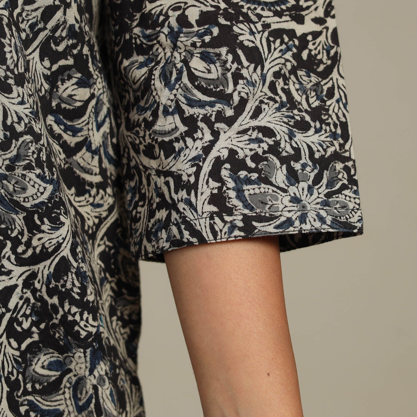 Black Natural Dyed Cotton Straight Pedana Kalamkari Print Kurta