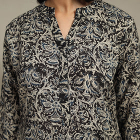 Black Natural Dyed Cotton Straight Pedana Kalamkari Print Kurta