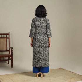 Black Natural Dyed Cotton Straight Pedana Kalamkari Print Kurta