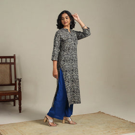 Black Natural Dyed Cotton Straight Pedana Kalamkari Print Kurta