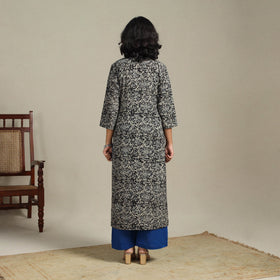 Black Natural Dyed Cotton Straight Pedana Kalamkari Print Kurta
