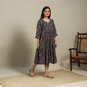 Black - natural dyed cotton tiered dress 07 - handcrafted