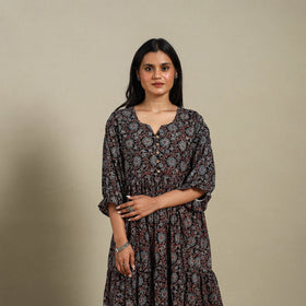 Black - natural dyed cotton tiered dress 07 - handcrafted