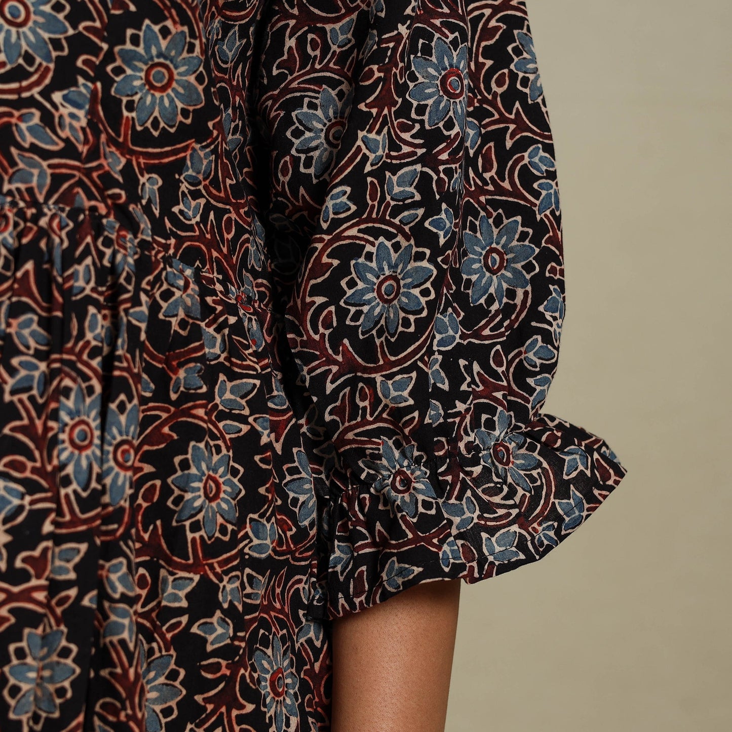 Black - natural dyed cotton tiered dress 07 - handcrafted