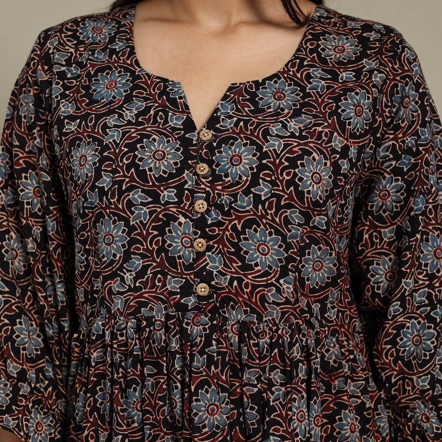 Black - natural dyed cotton tiered dress 07 - handcrafted