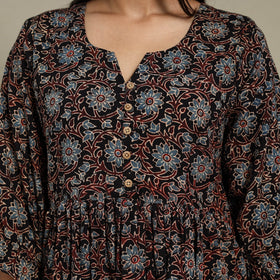 Black - natural dyed cotton tiered dress 07 - handcrafted